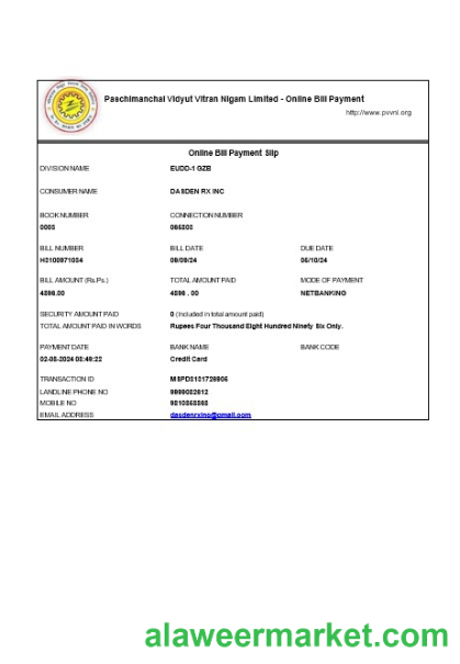 INDIA PVVNL business utility bill Word and PDF template